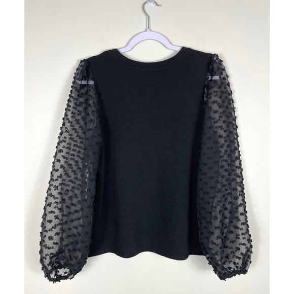 Anthropologie Maeve Textured-Sleeve Top Black Medium Chic Dark Romantic Edgy - Picture 10 of 13